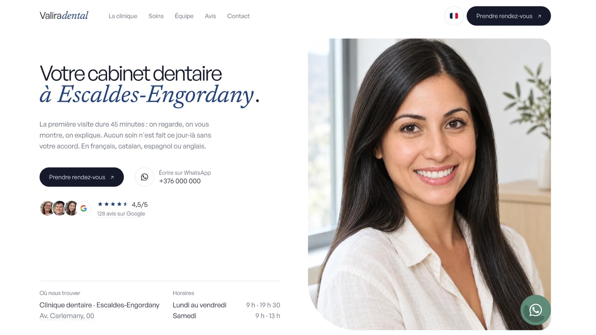 Valira Dental: vista prèvia del lloc web